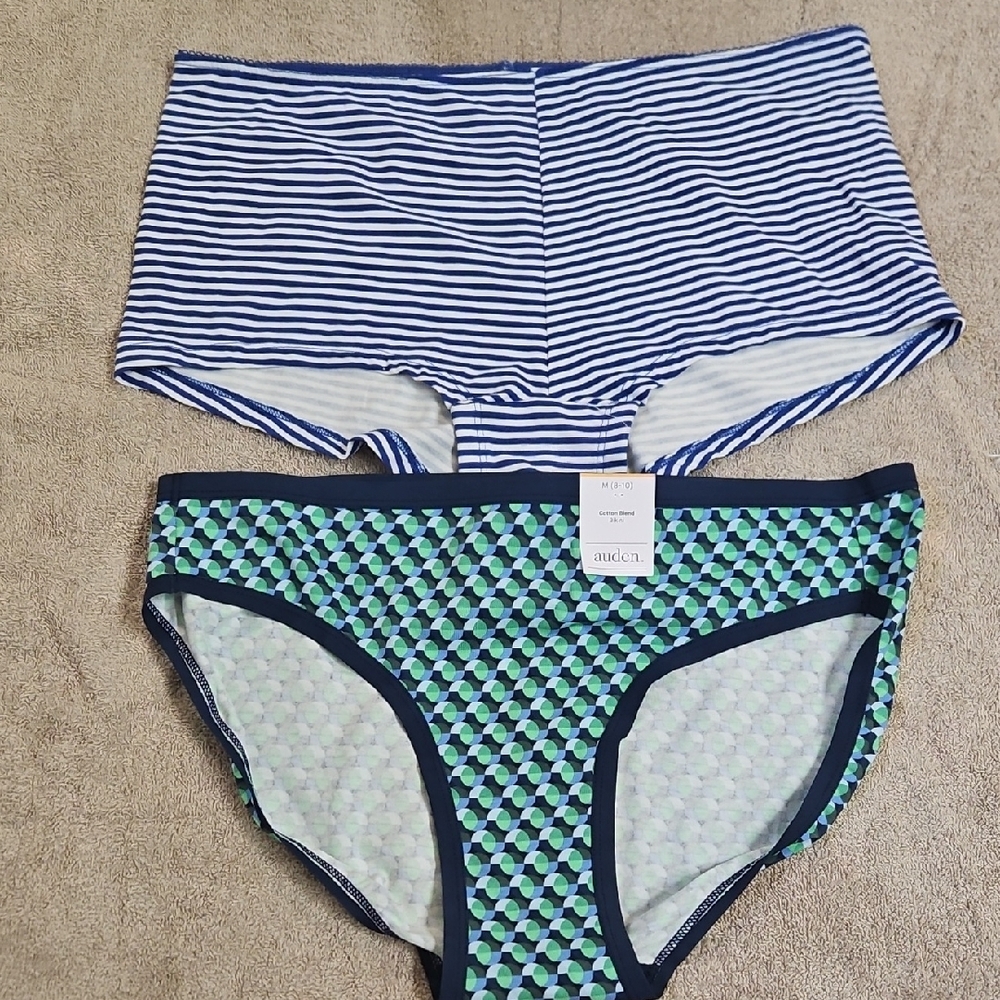 Bundle of 2 Blue Striped and Green Patterned Panties Size Medium